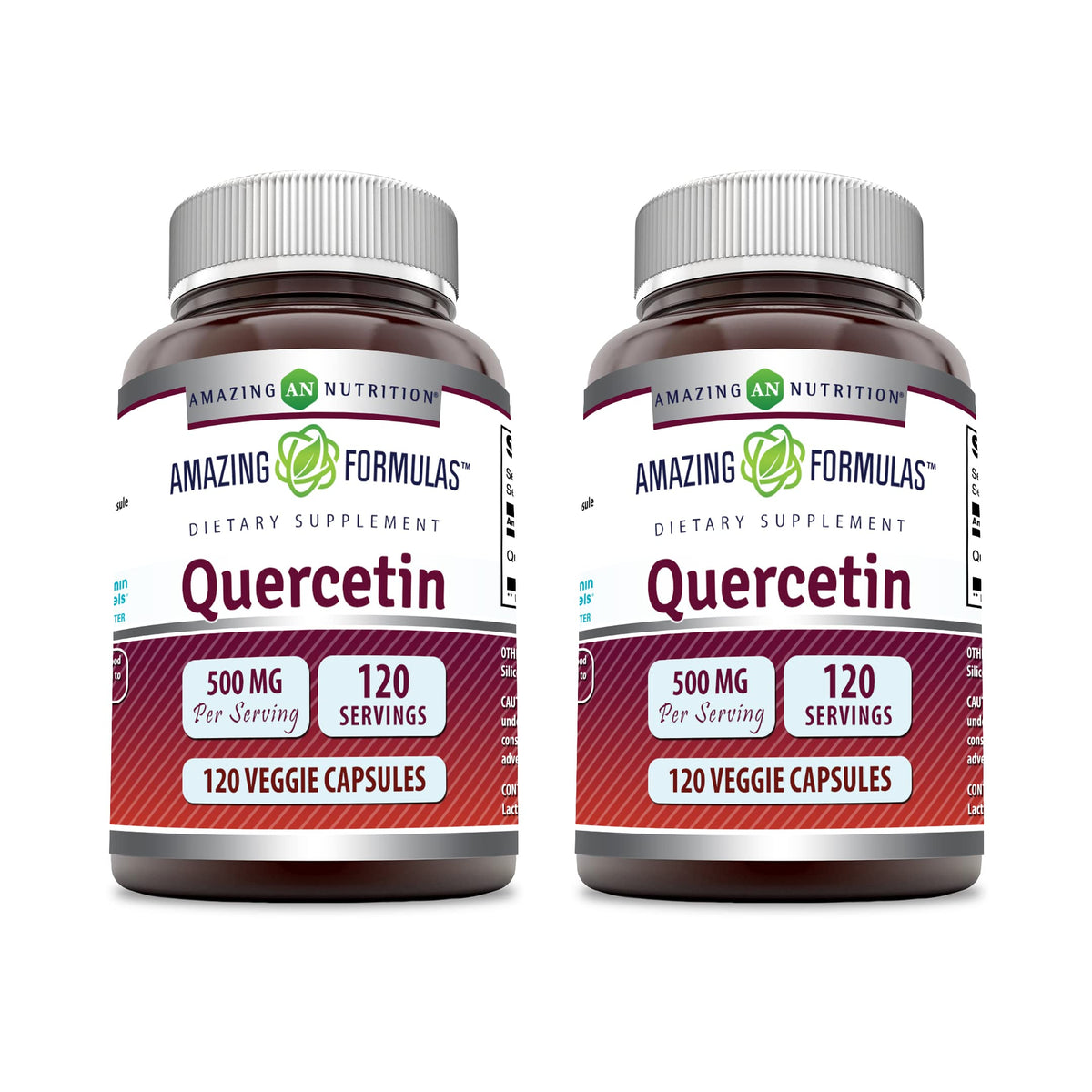 Amazing Nutrition quercetin 500mg veggie capsules bottle, gluten-free daily wellness.