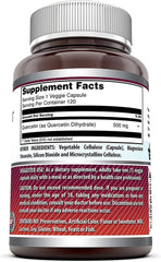 Amazing Nutrition quercetin 500mg veggie capsules label, Non-GMO, gluten-free.