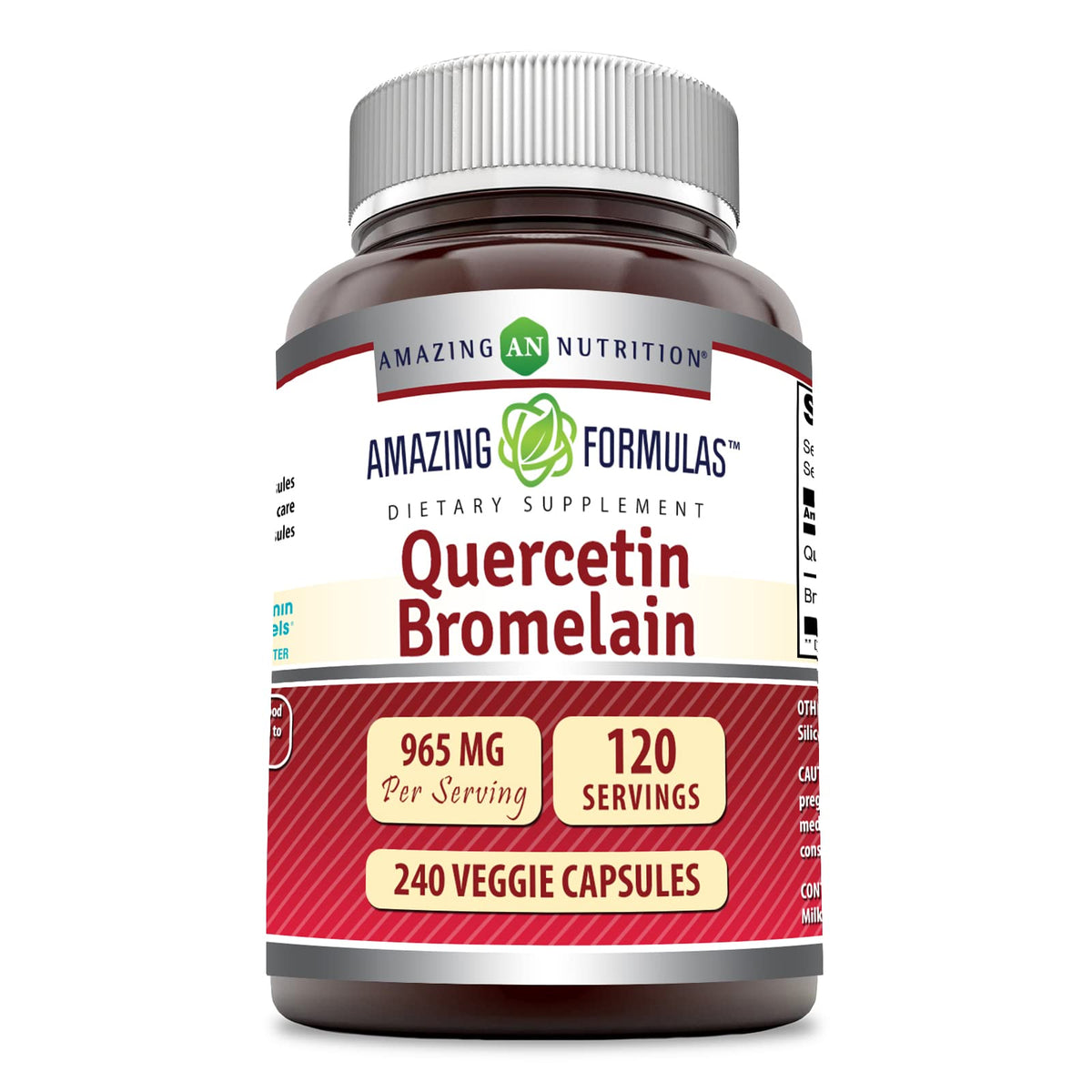 Amazing Nutrition Quercetin and Bromelain capsules bottle showcasing antioxidant support.