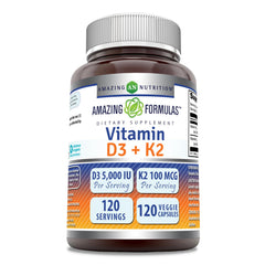 Amazing Nutrition vitamin D3-K2 bottle on shelf for daily supplement use