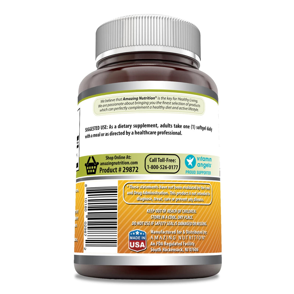Amazing Nutrition Vitamina D3, cápsulas blandas, cercanas para tomar a diario.