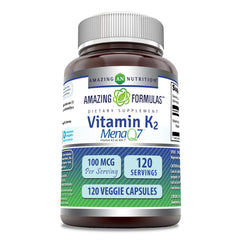 Amazing Nutrition Vitamin K2 MK7 bottle front showing high-potency 100 mcg per serving
