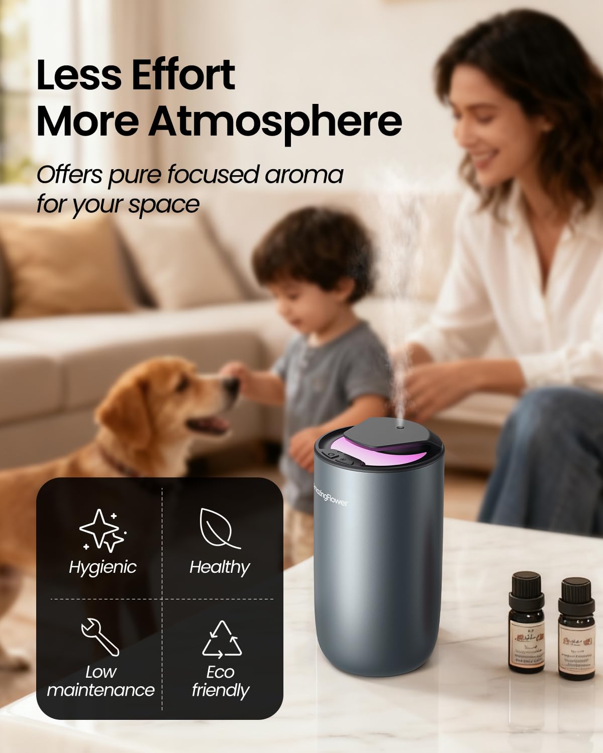 Amazing Flower three mist levels control for customizable scent strength.