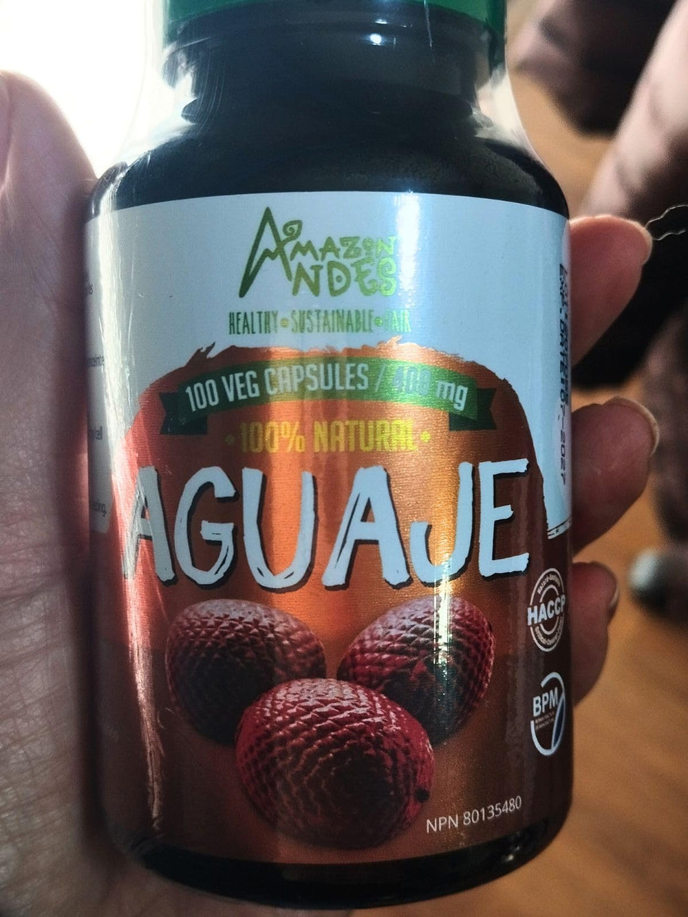 Amazon Andes Aguaje capsules Peru origin image, fair trade sourcing highlighted.