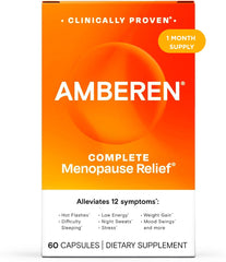 Amberen menopause capsules bottle showing hormone balance support potential.