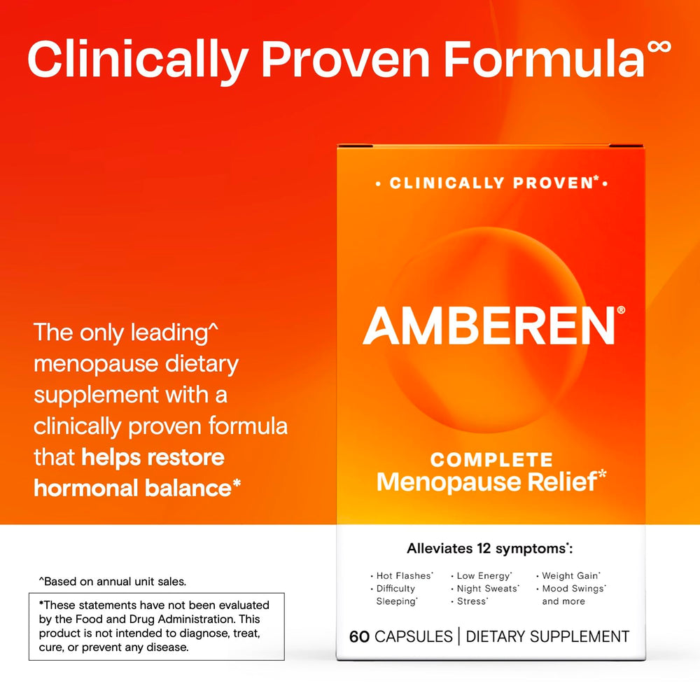 Amberen packaging box showing 60 capsules and ingredients.