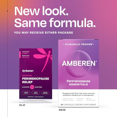 Amberen perimenopause bottle back displays ingredients and hormonal balance support