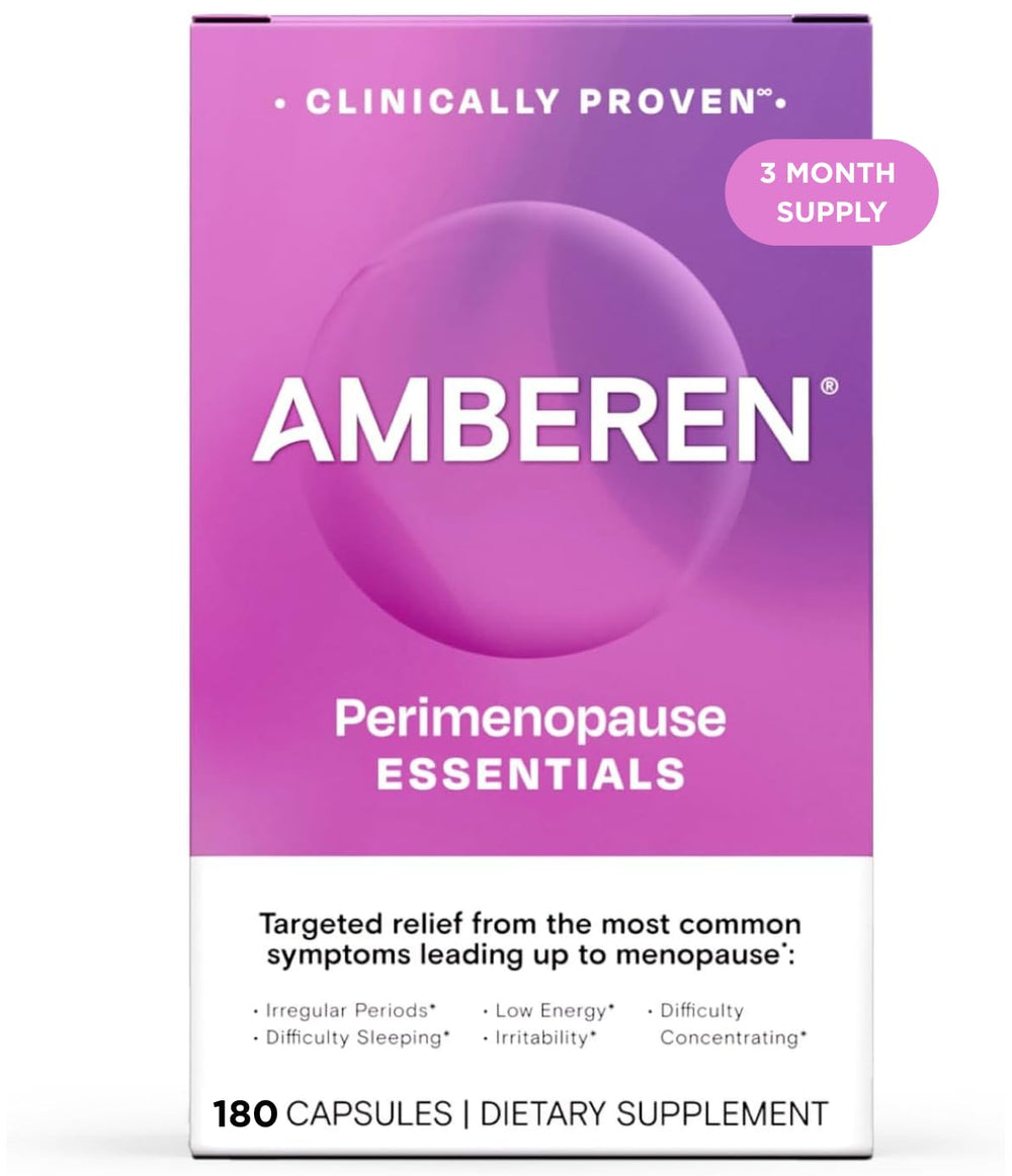 Amberen perimenopause bottle close-up highlighting balance support.