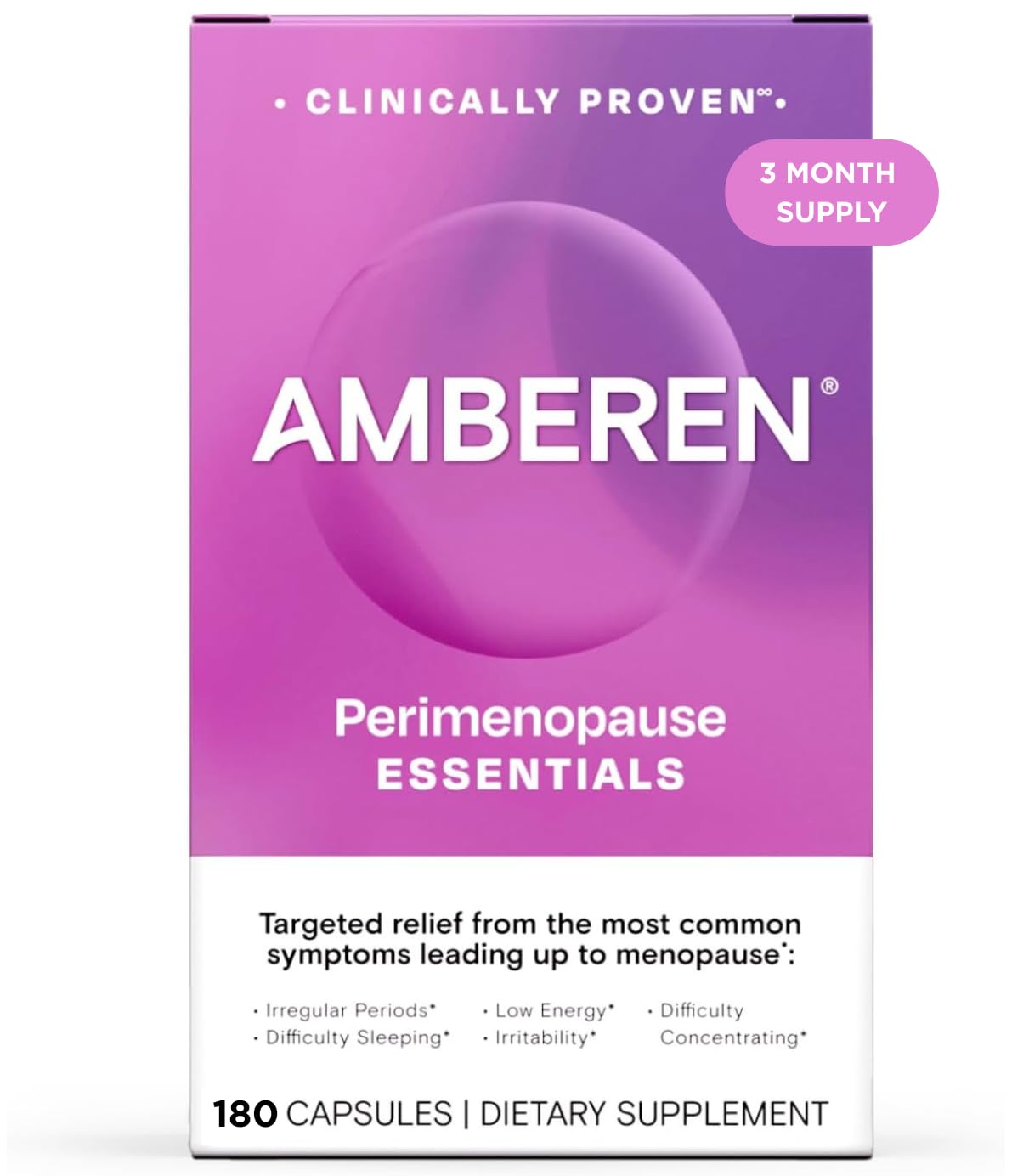 Amberen perimenopause bottle close-up highlighting balance support.