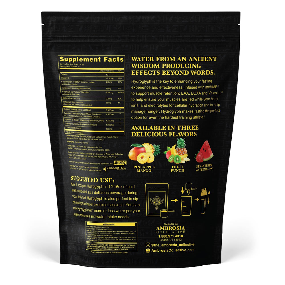 Ambrosia Hydroglyph flavor-fruit-punch presents refreshing hydration choice.