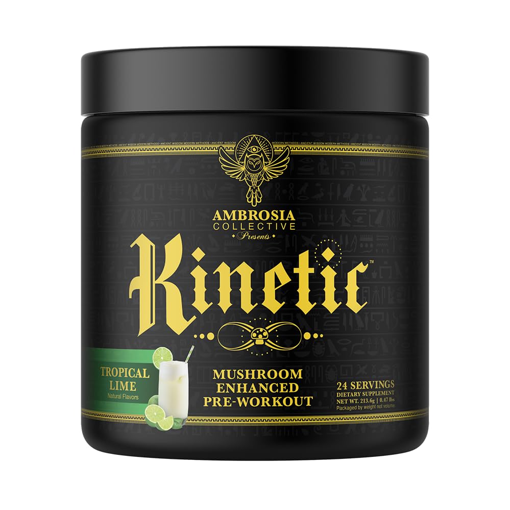 Ambrosia Kinetic tropical lime pre workout powder tub for clean energy and focus