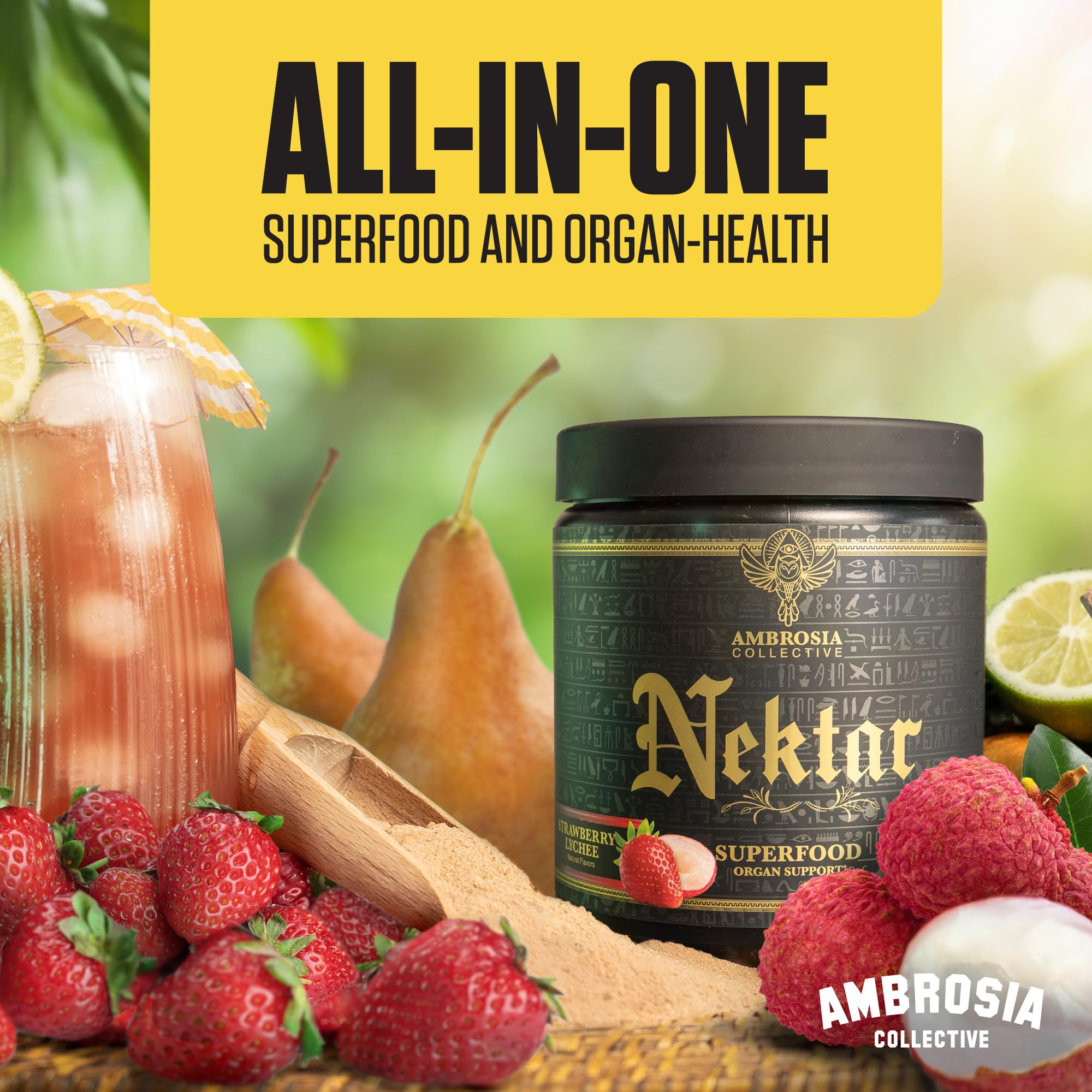 Ambrosia Nektar glass and shaker demonstrate quick mixing for a smooth, enjoyable daily drink.