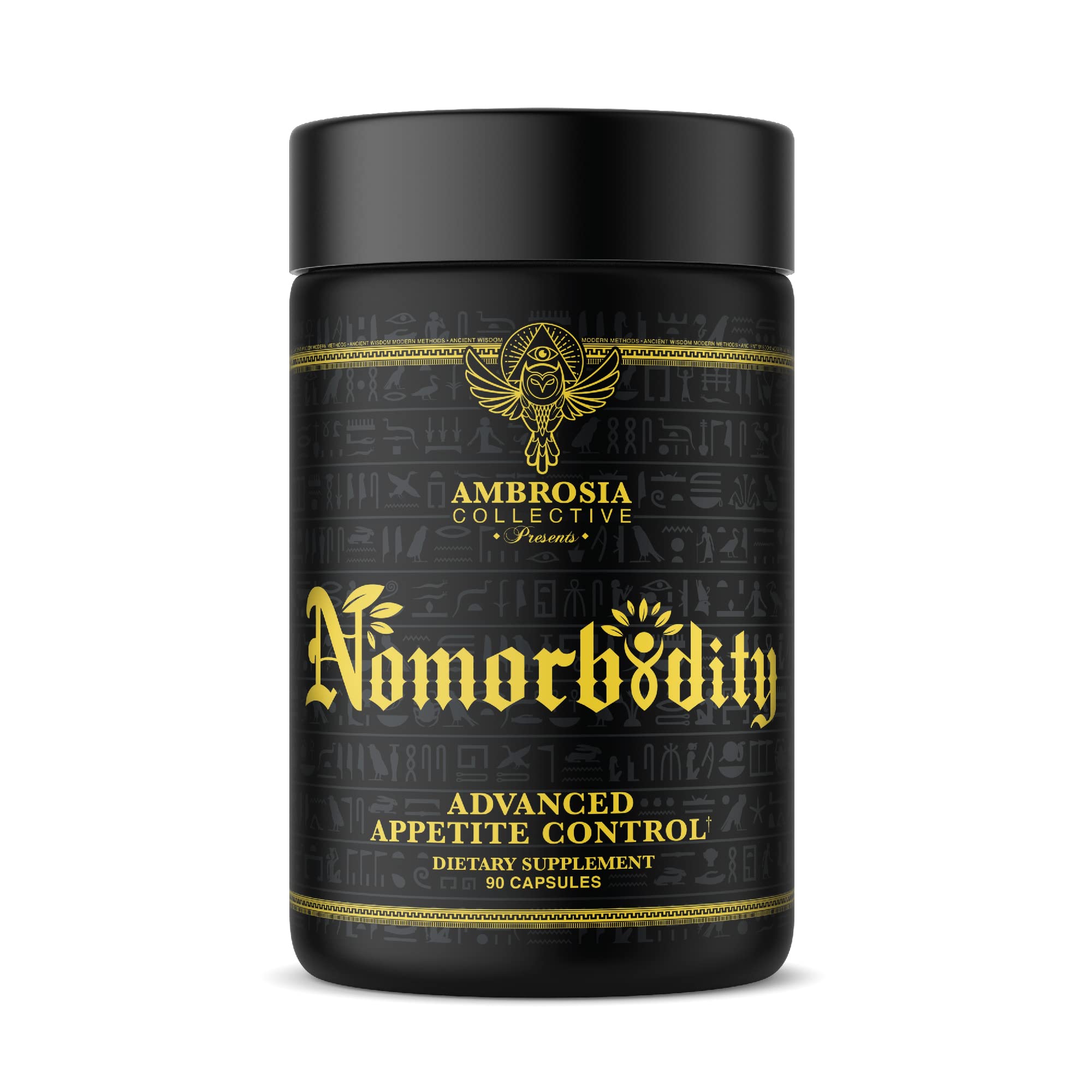 Ambrosia Nomorbidity capsule close-up highlighting appetite-control support for daily cravings.