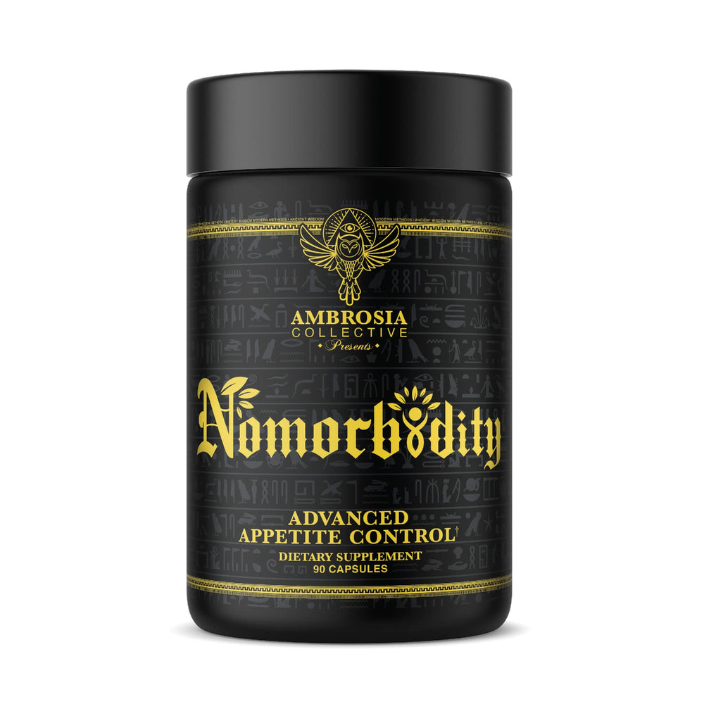 Ambrosia Nomorbidity capsule close-up highlighting appetite-control support for daily cravings.