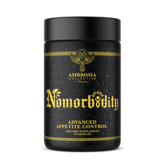 Ambrosia Nomorbidity capsule close-up highlighting appetite-control support for daily cravings.