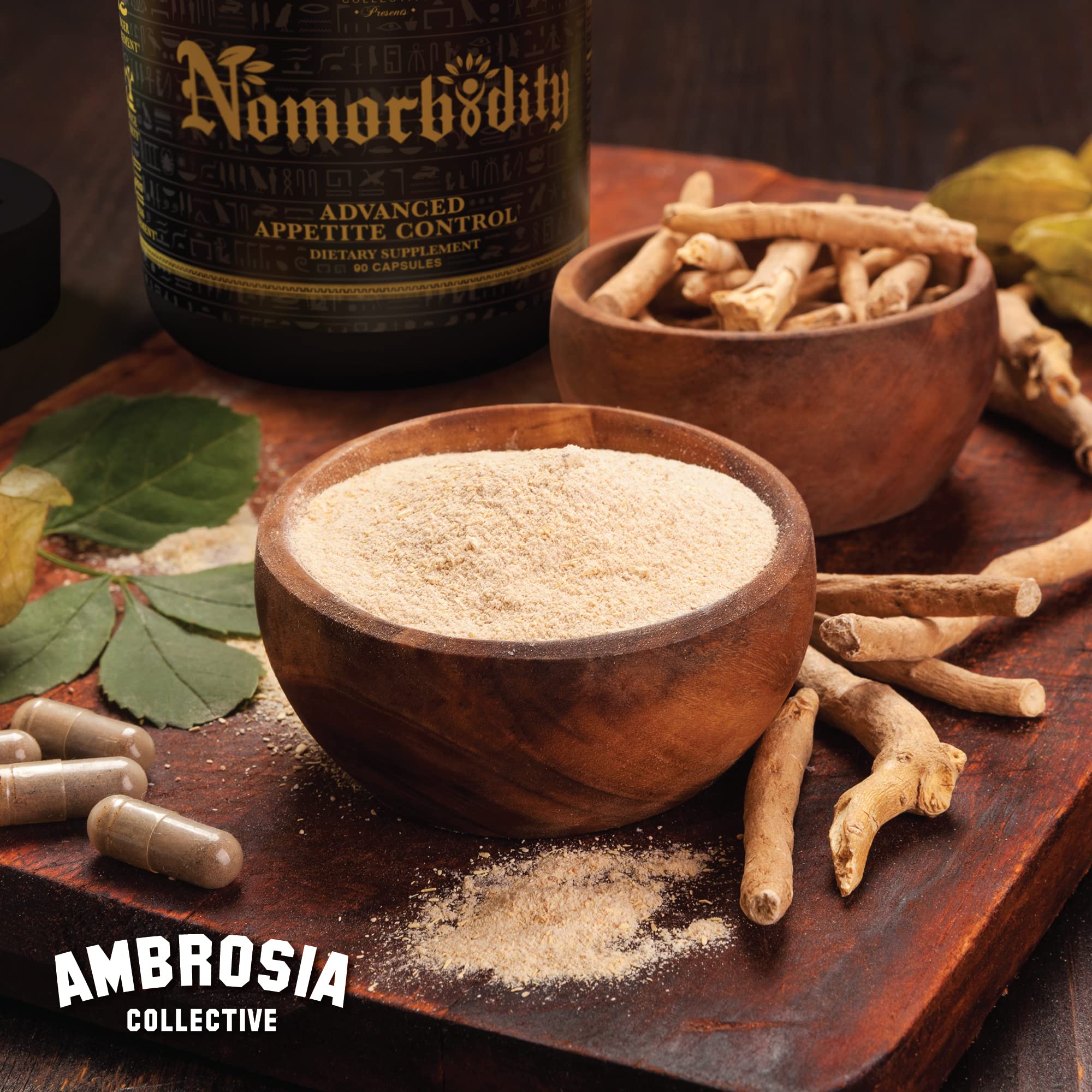 Ambrosia Nomorbidity usage guide graphic for daily dosing and capsule timing.