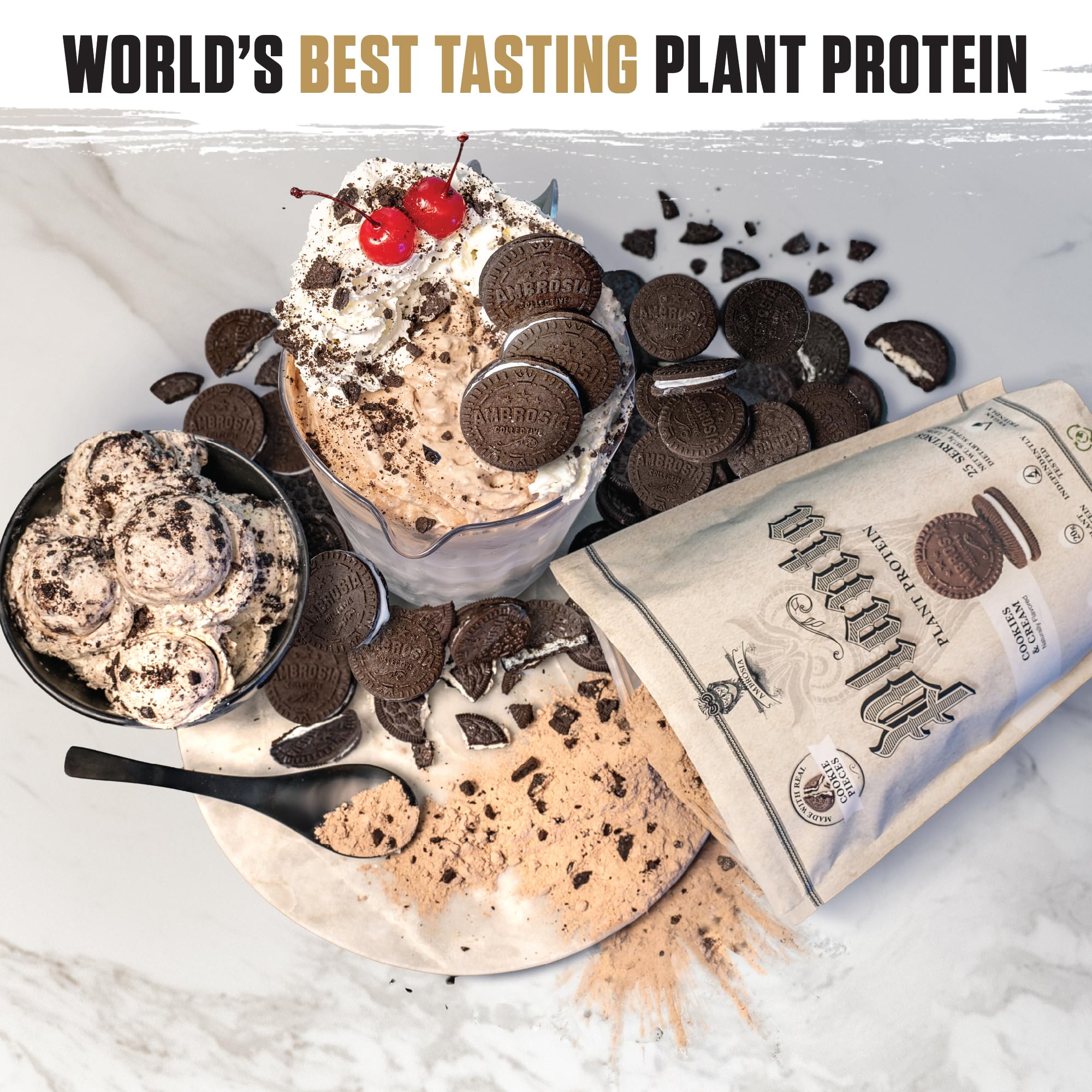 Ambrosia Planta flavor Cookies Cream close-up highlighting creamy texture.
