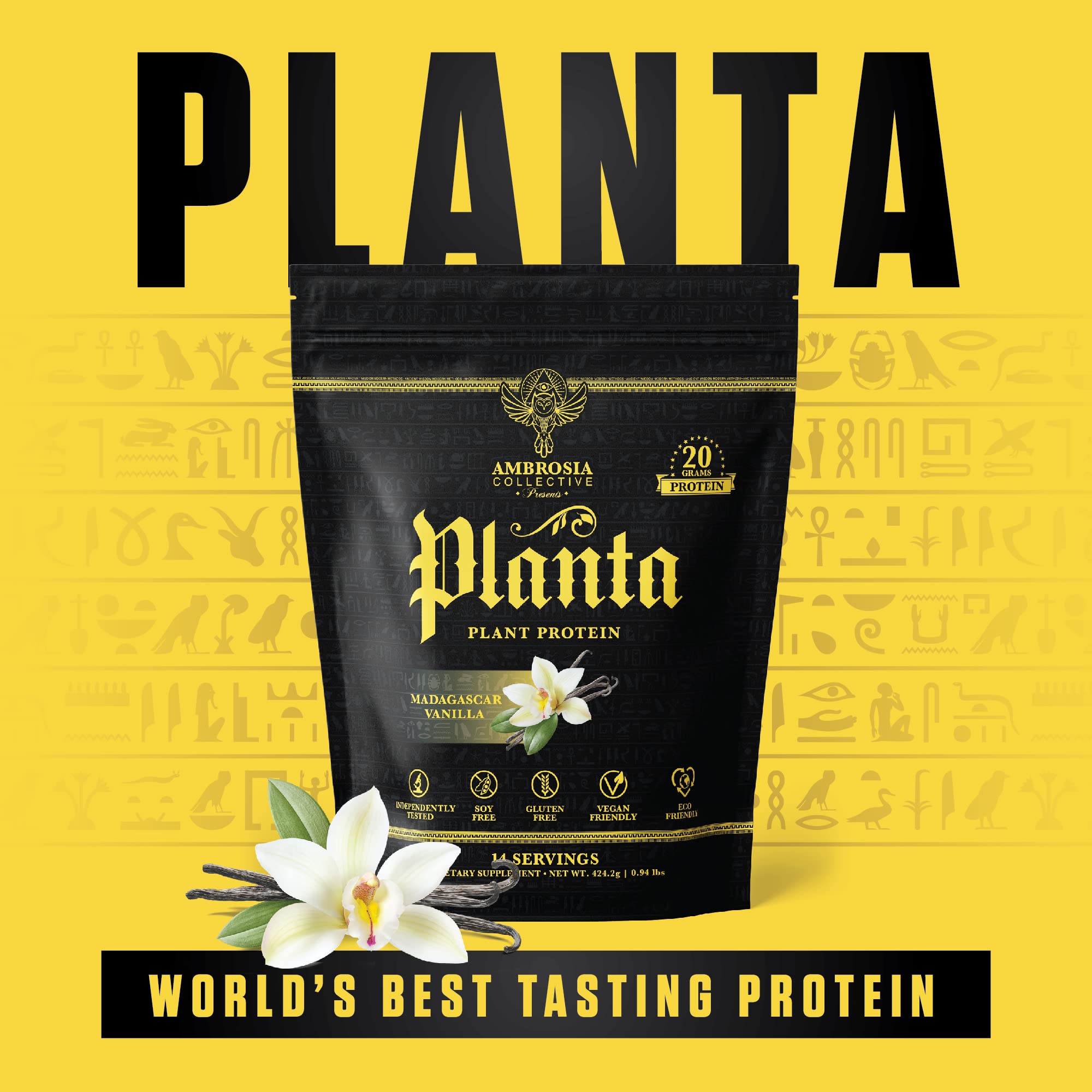 Ambrosia Planta gluten-free and soy-free label on container promotes inclusivity