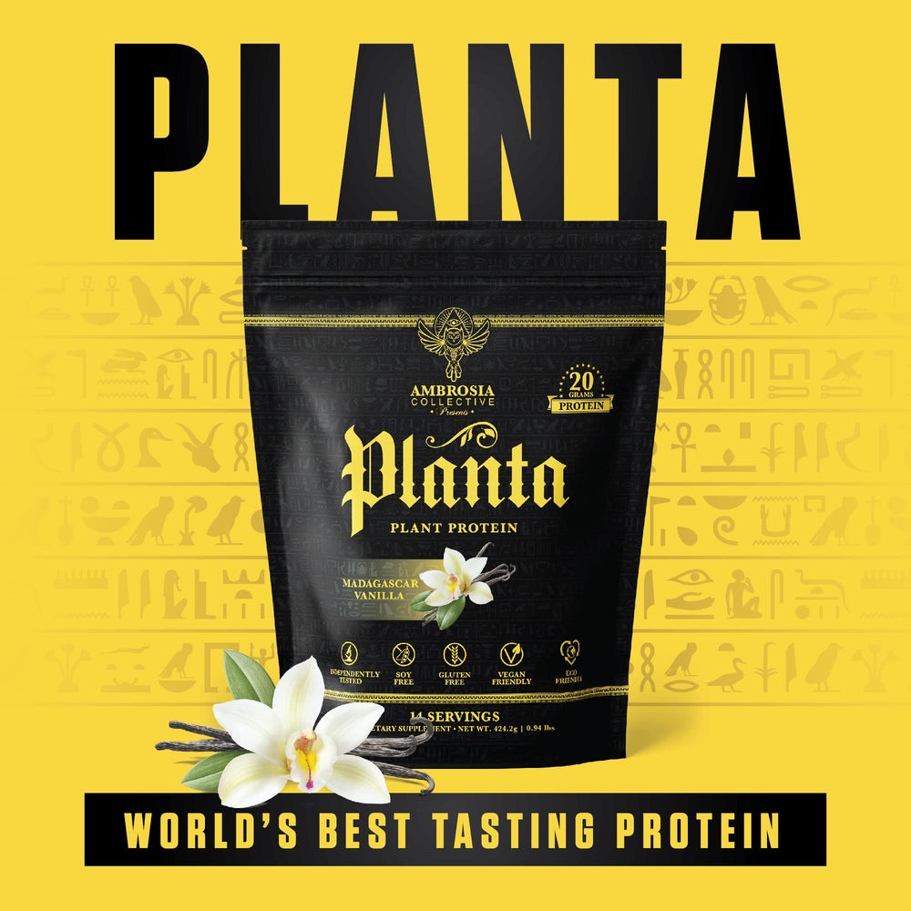 Ambrosia Planta gluten-free and soy-free label on container promotes inclusivity
