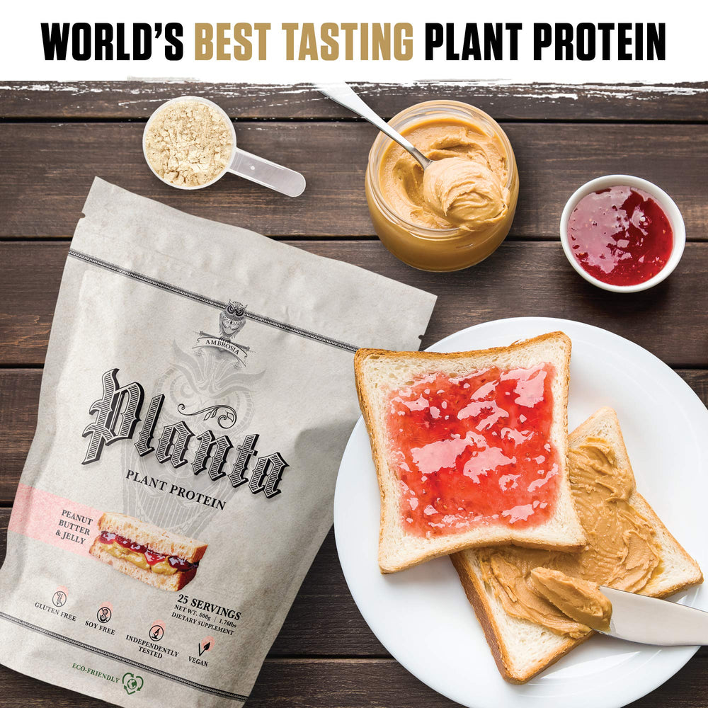Ambrosia Planta ingredients show pea protein, brown rice, and sunflower