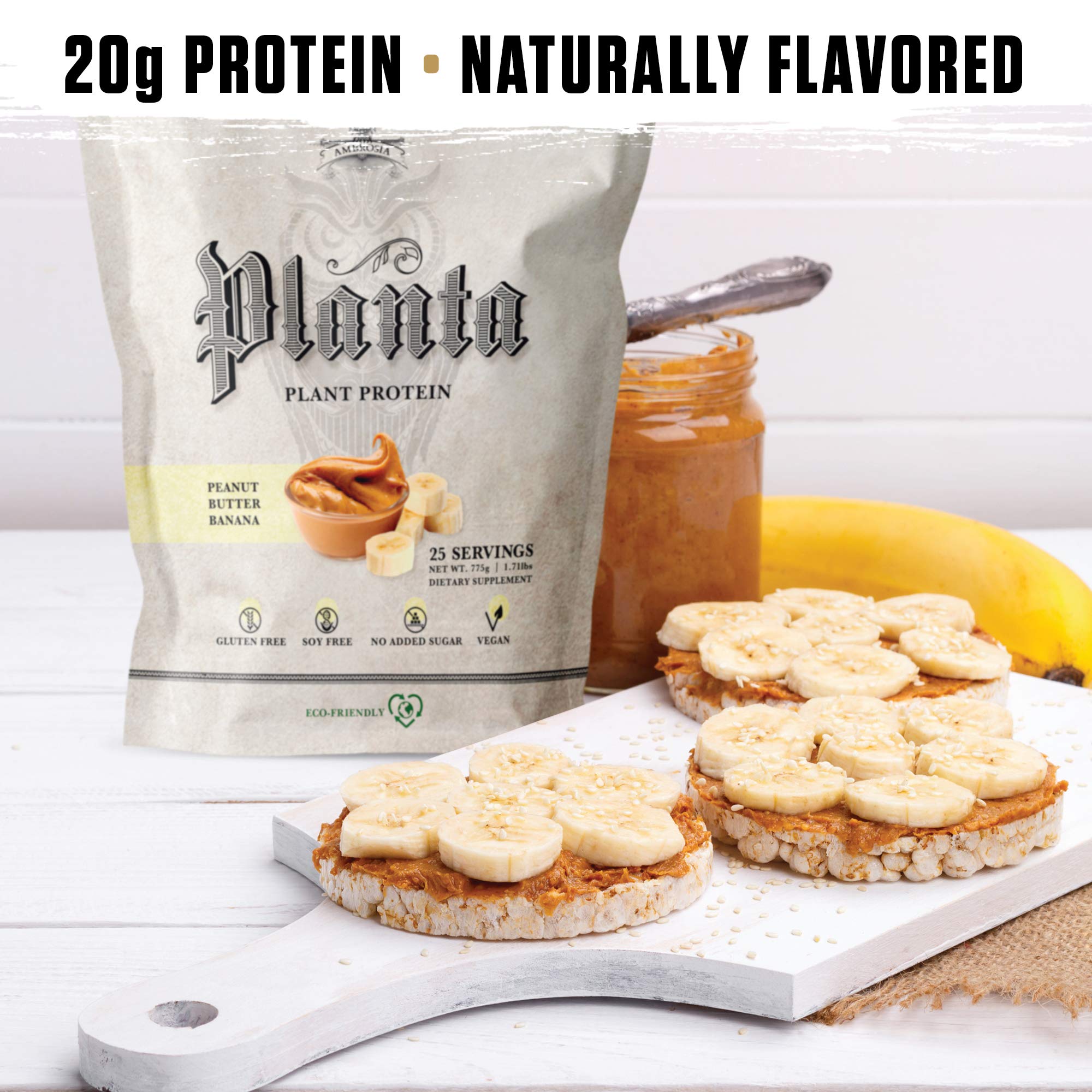 Ambrosia Planta label close-up highlighting no artificial flavors or colors.