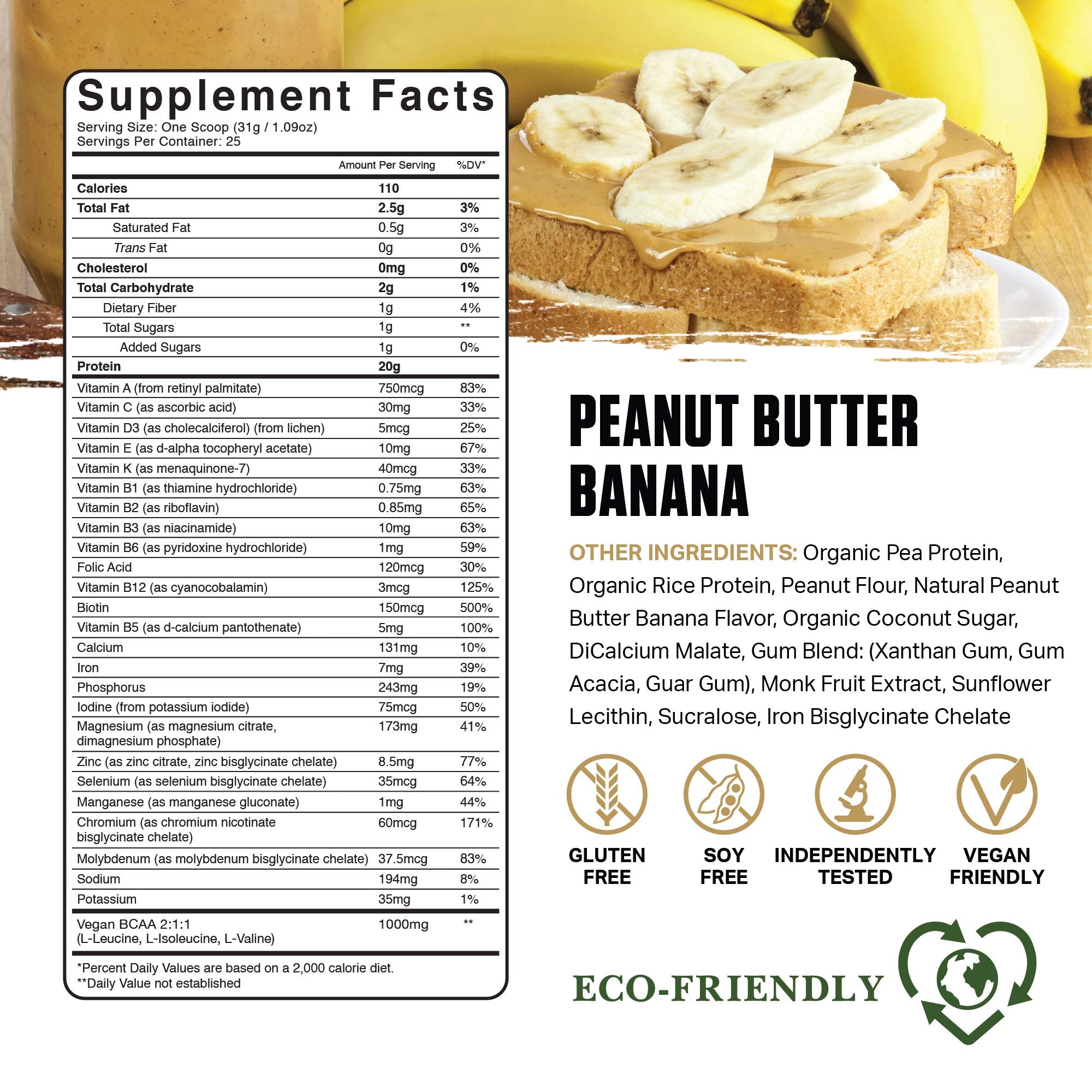 Ambrosia Planta scoop showing 20g protein and BCAAs for post-workout support.