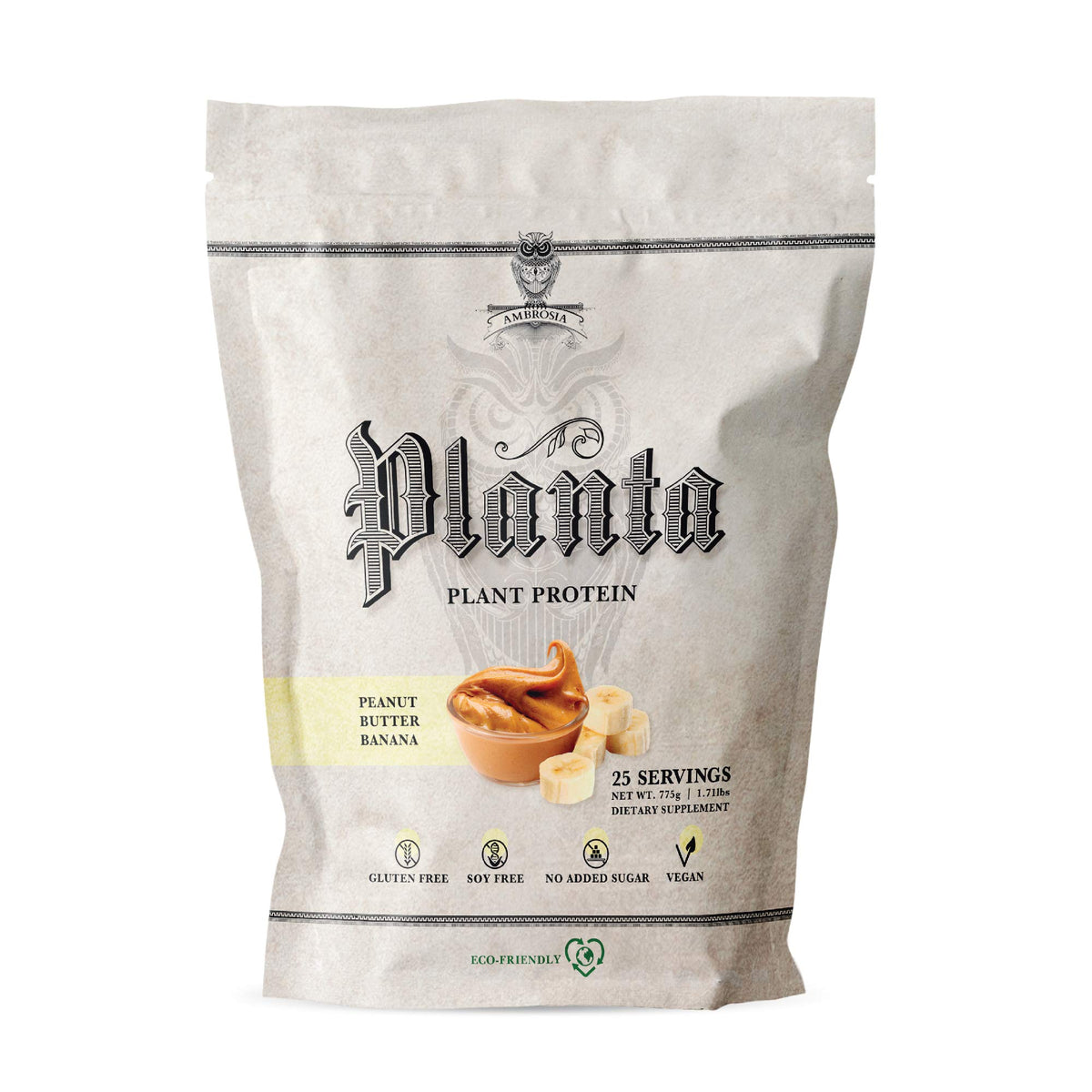 Ambrosia Planta peanut butter banana tub with 20g protein per serving for plant-based fueling.