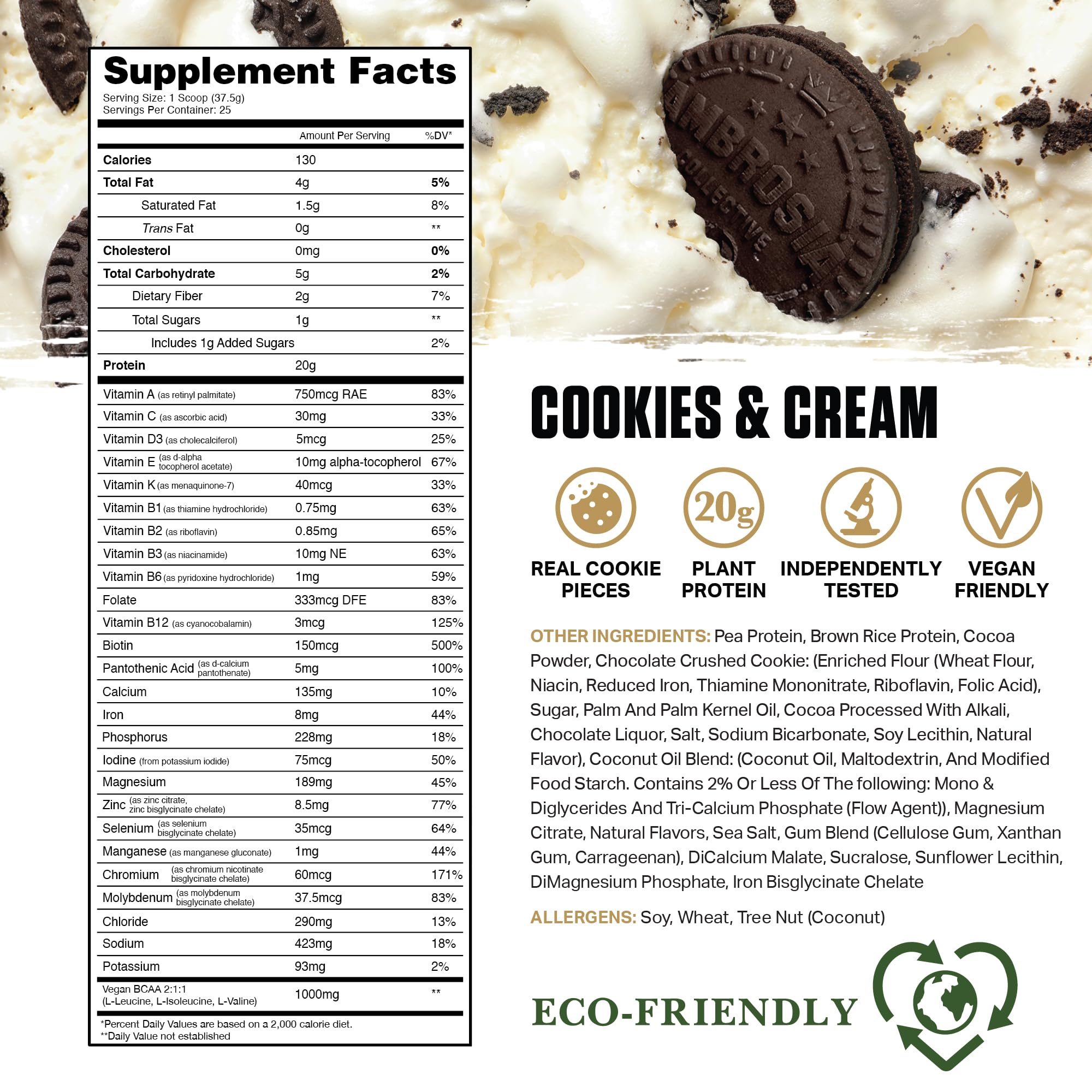 Ambrosia Planta cookies cream scoop ready to mix into water for a smooth shake.