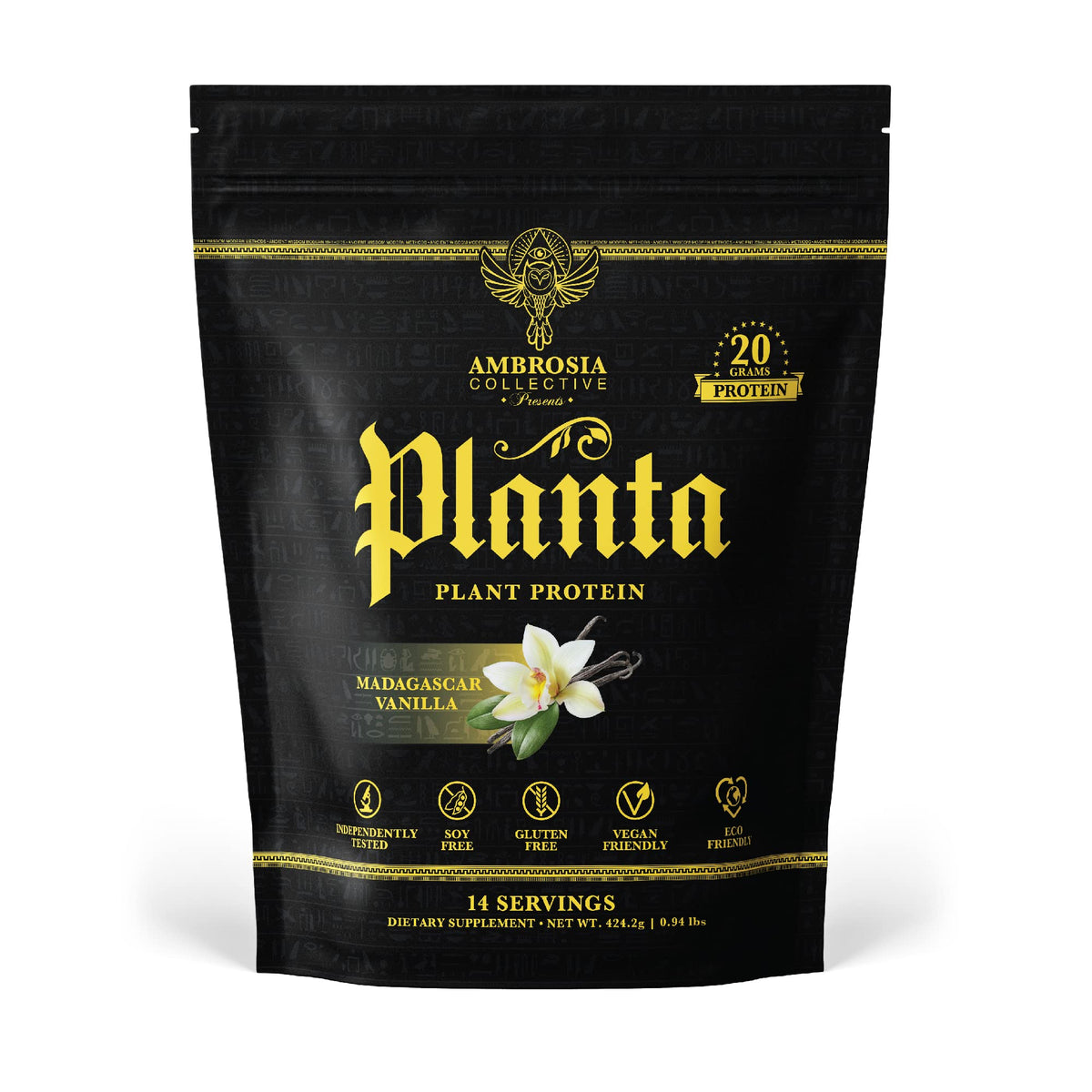 Ambrosia Planta Vanilla protein powder scoop for clean plant-based energy