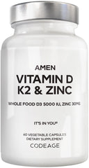 Amen Vitamin D3 K2 Zinc bottle pour shows easy daily dosing for wellness routine