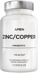 Amen Zinc & Copper Probiotics bottle with three-month supply and easy daily capsules