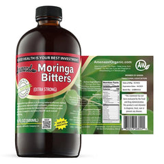 Amenazel Organic Moringa Bitters bottle front view promotes daily digestive balance.