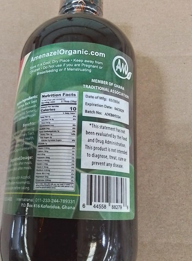 Amenazel Moringa Bitters bottle on shelf conveys premium, gluten-free formulation.