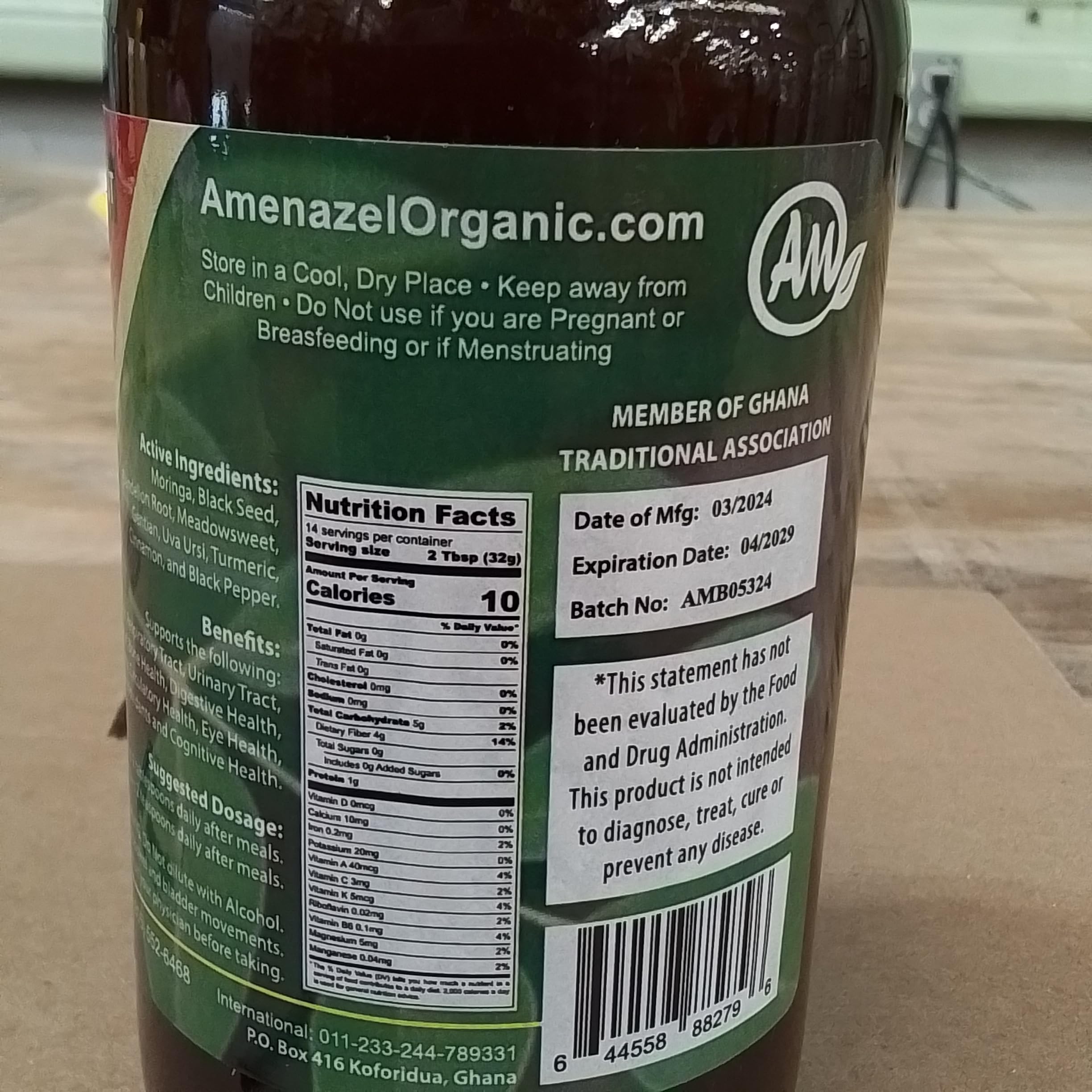 Amenazel Moringa Bitters honey-sweetened image signals natural flavor and gentle use.