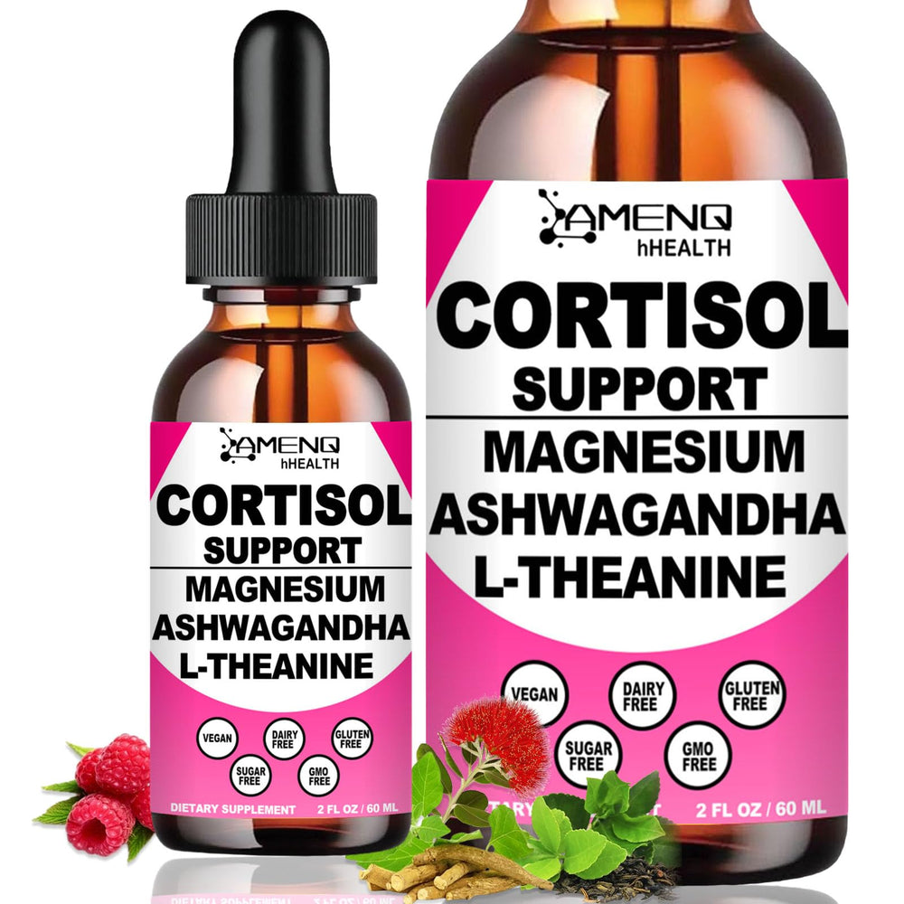 AMENQ hHEALTH cortisol drops raspberry bottle pour for relaxation and balance