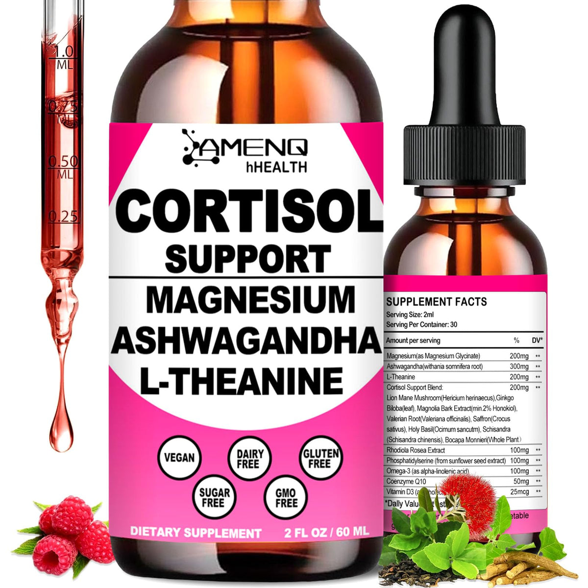 AMENQ hHEALTH cortisol liquid drops bottle for daily balance and calm
