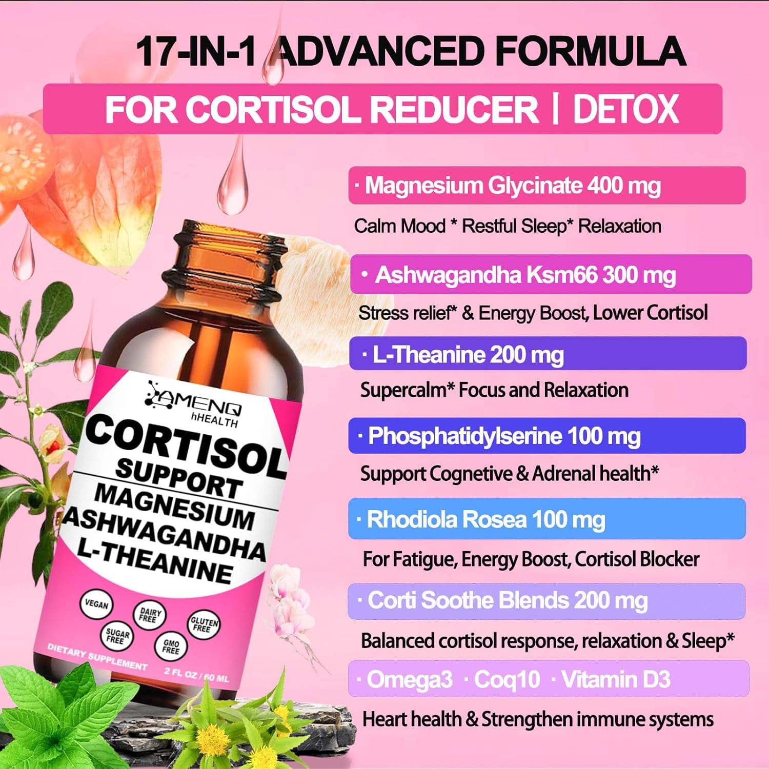 Dropper releasing cortisol liquid drops under the tongue for fast absorption