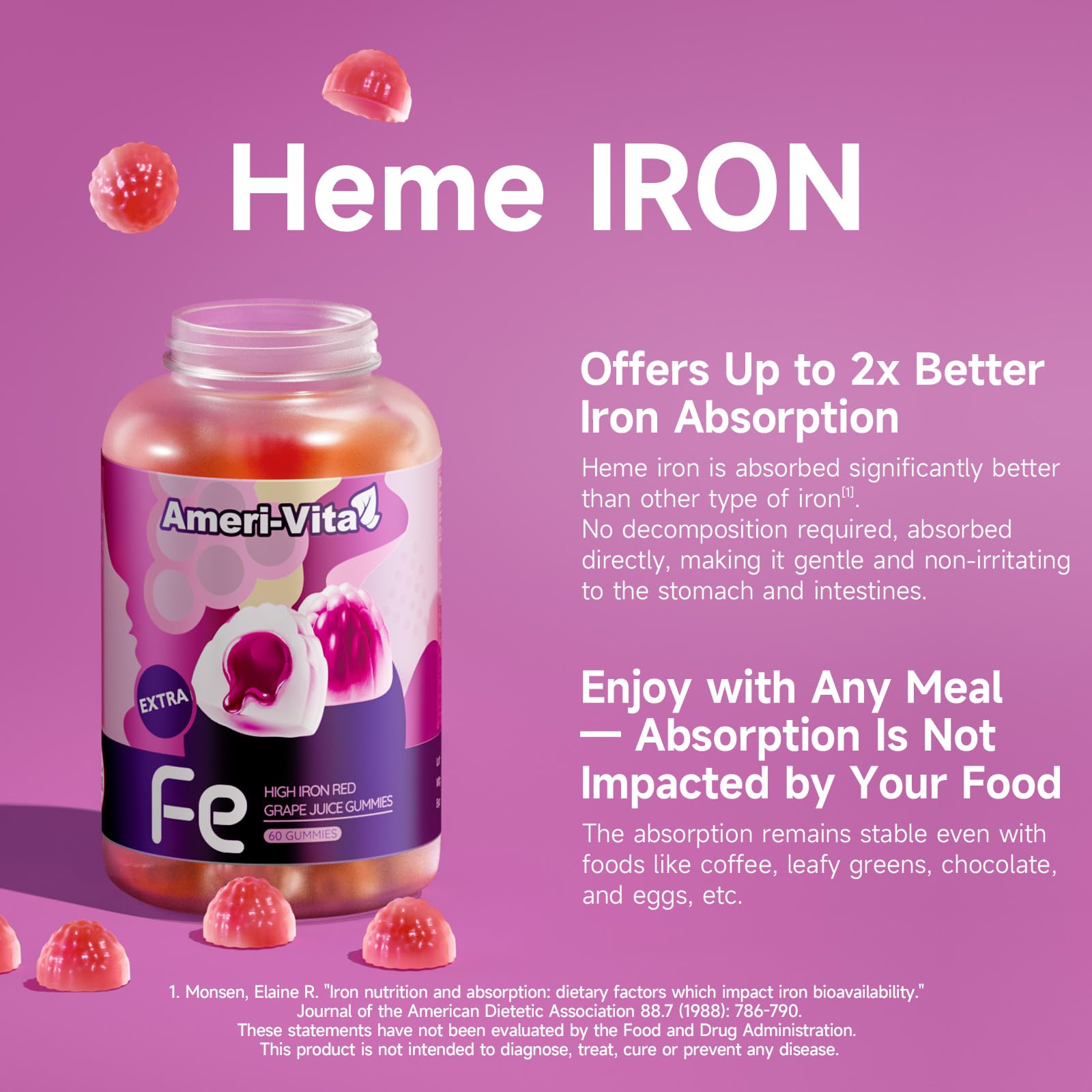 Ameri-Vita heme iron gummies center highlighting juicy liquid core