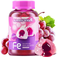 Ameri-Vita Iron Gummies bottle for daily iron support in grape flavor.