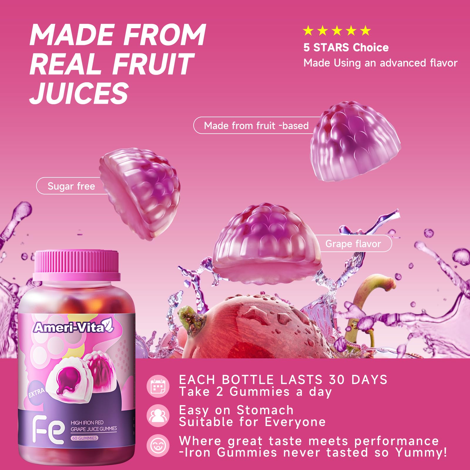 Ameri-Vita Iron Gummies travel-friendly bottle for routines.