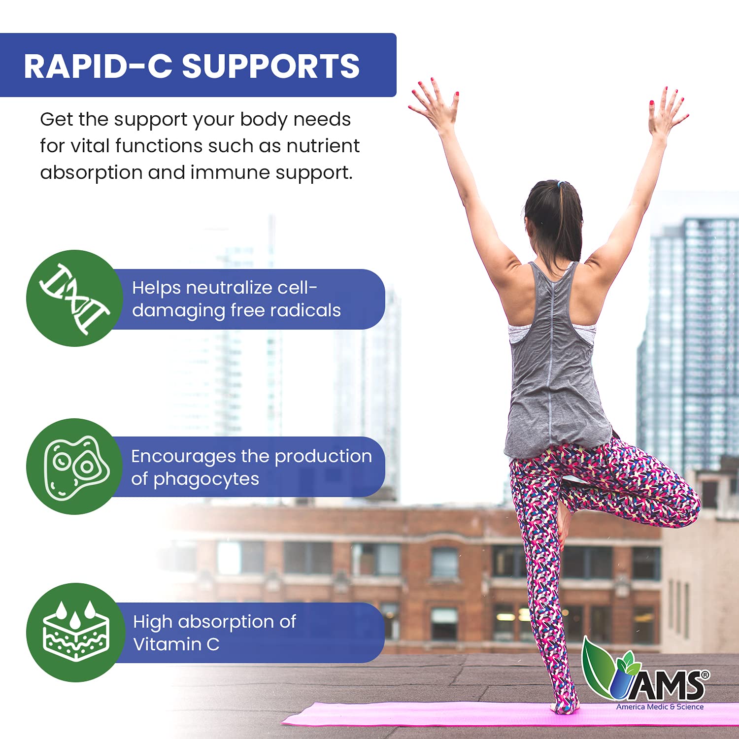 America Medic & Science Rapid-C bottle pour for easy daily dosing.