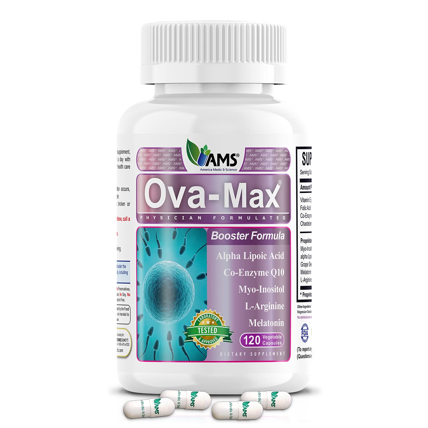 America Medic & Science OVA-Max bottle front view for fertility support.