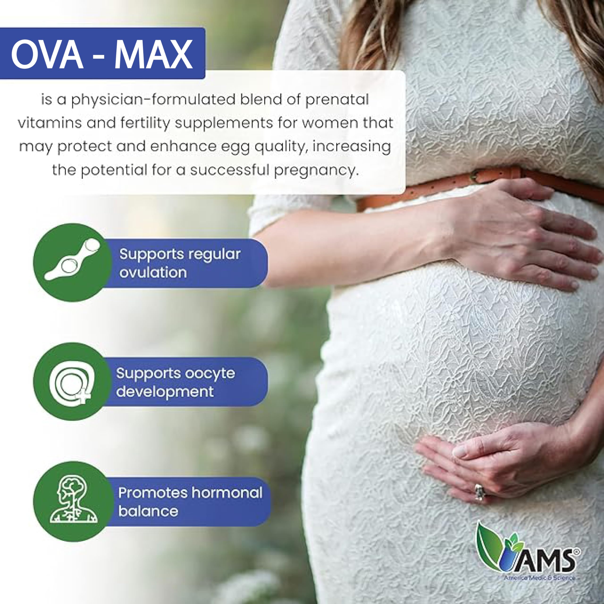 Illustration of an ovulation cycle with OVA-Max branding.