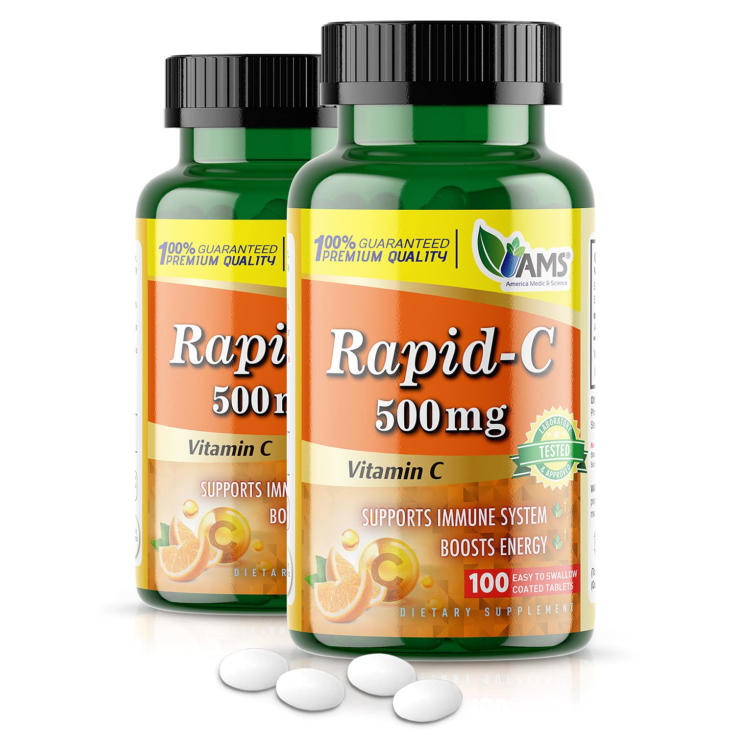 America Medic & Science Rapid-C 500mg tablets in bottle for daily immune support