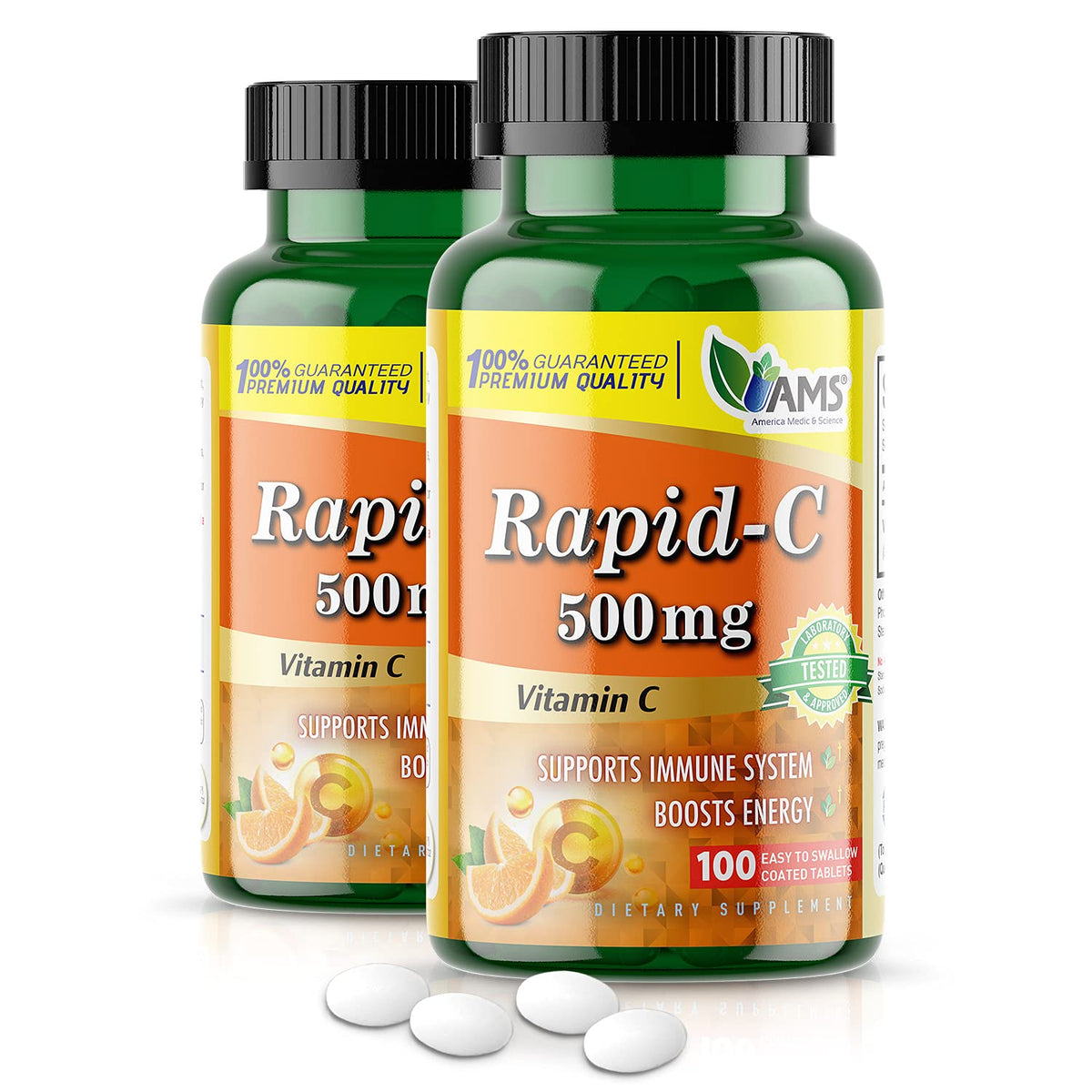 America Medic & Science Rapid-C 500mg tablets in bottle for daily immune support