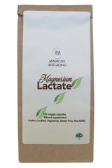 American Anti Aging Magnesium Lactate capsules close up highlighting small vegetarian capsules