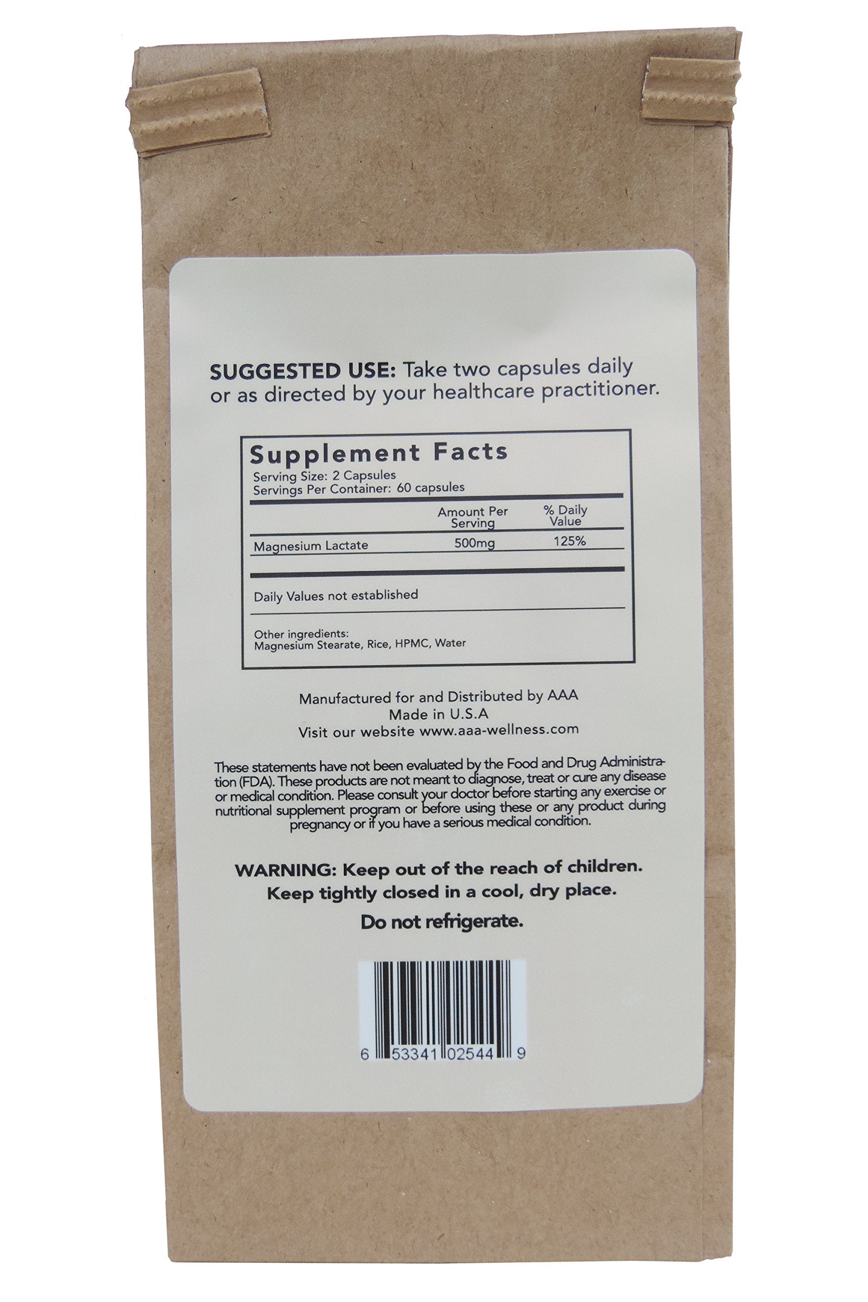 American Anti Aging Magnesium Lactate label emphasizing high absorption potential and formulation