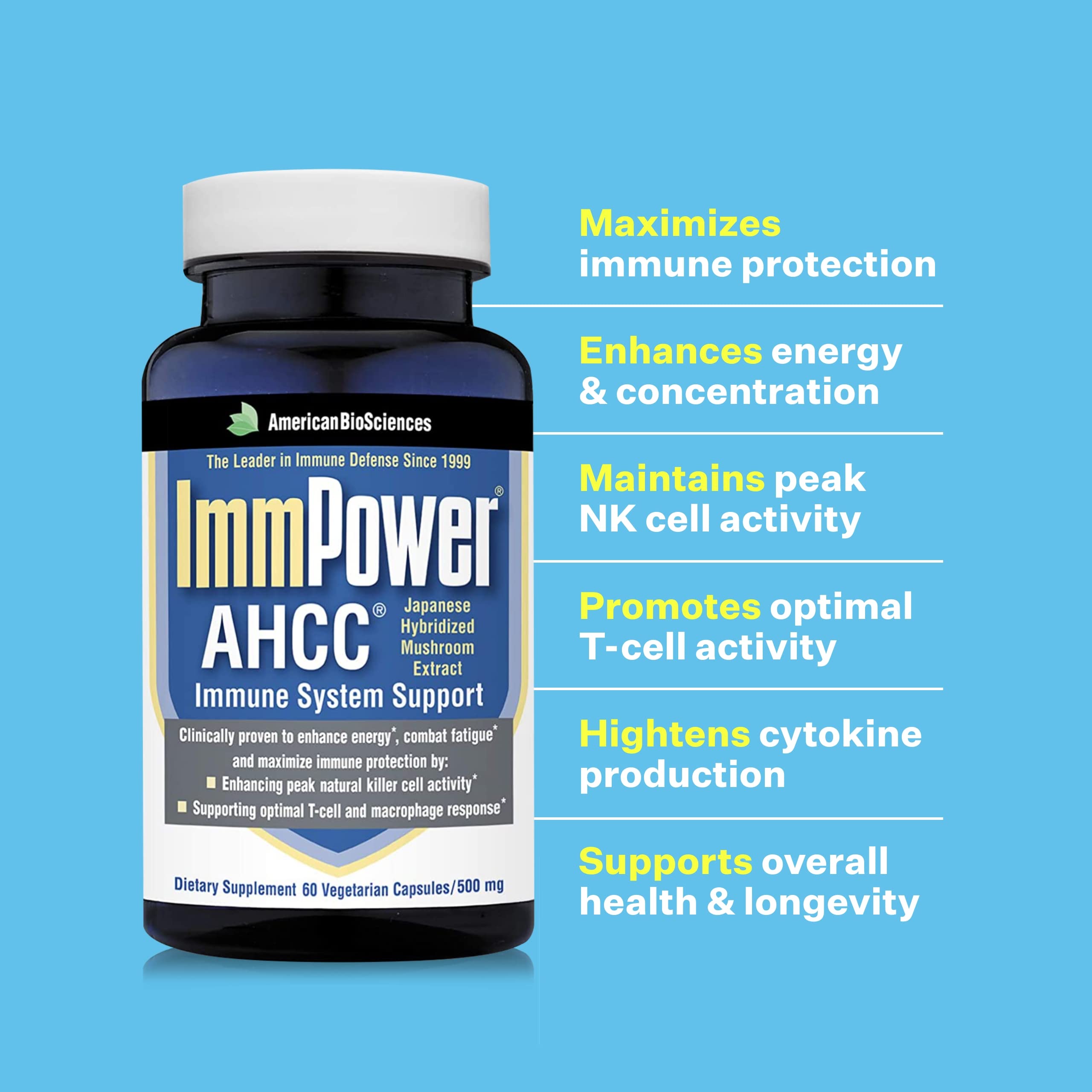 Bottled ImmPower back label and manufacturing quality information.