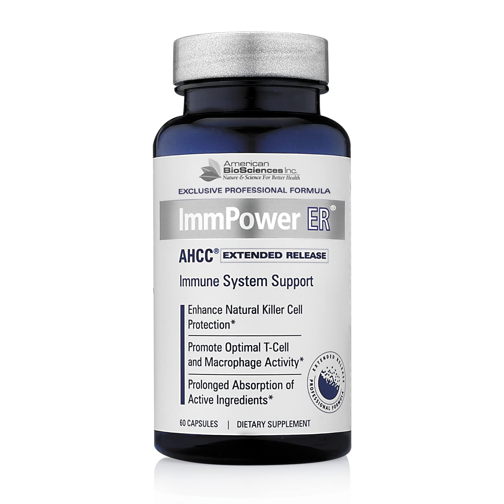American BioSciences ImmPower ER AHCC bottle highlights extended release formula for steady release