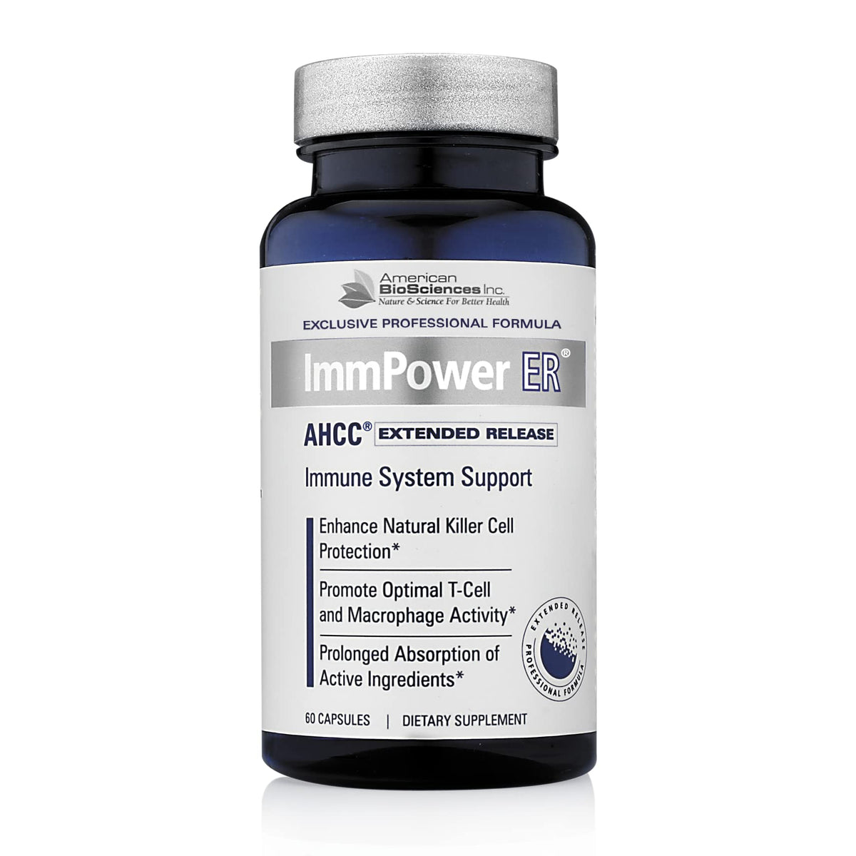 American BioSciences ImmPower ER AHCC bottle highlights extended release formula for steady release